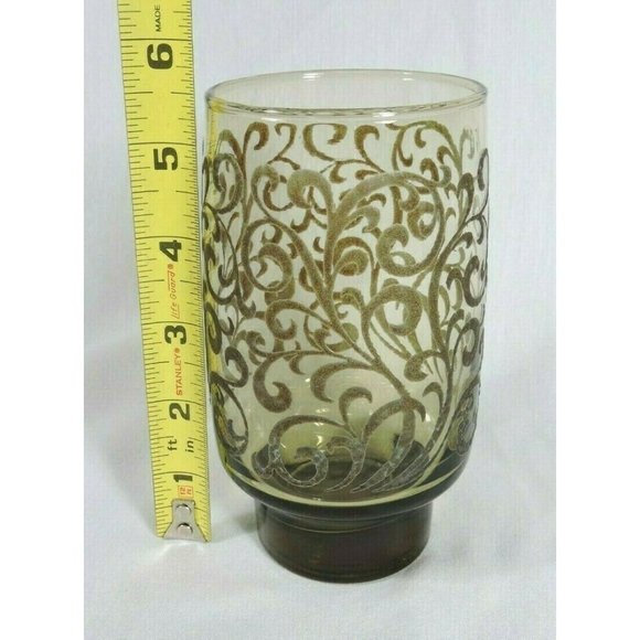 Vintage Libbey Prado Amber Scroll Glass On Glass Tumbler - Picture 5 of 6
